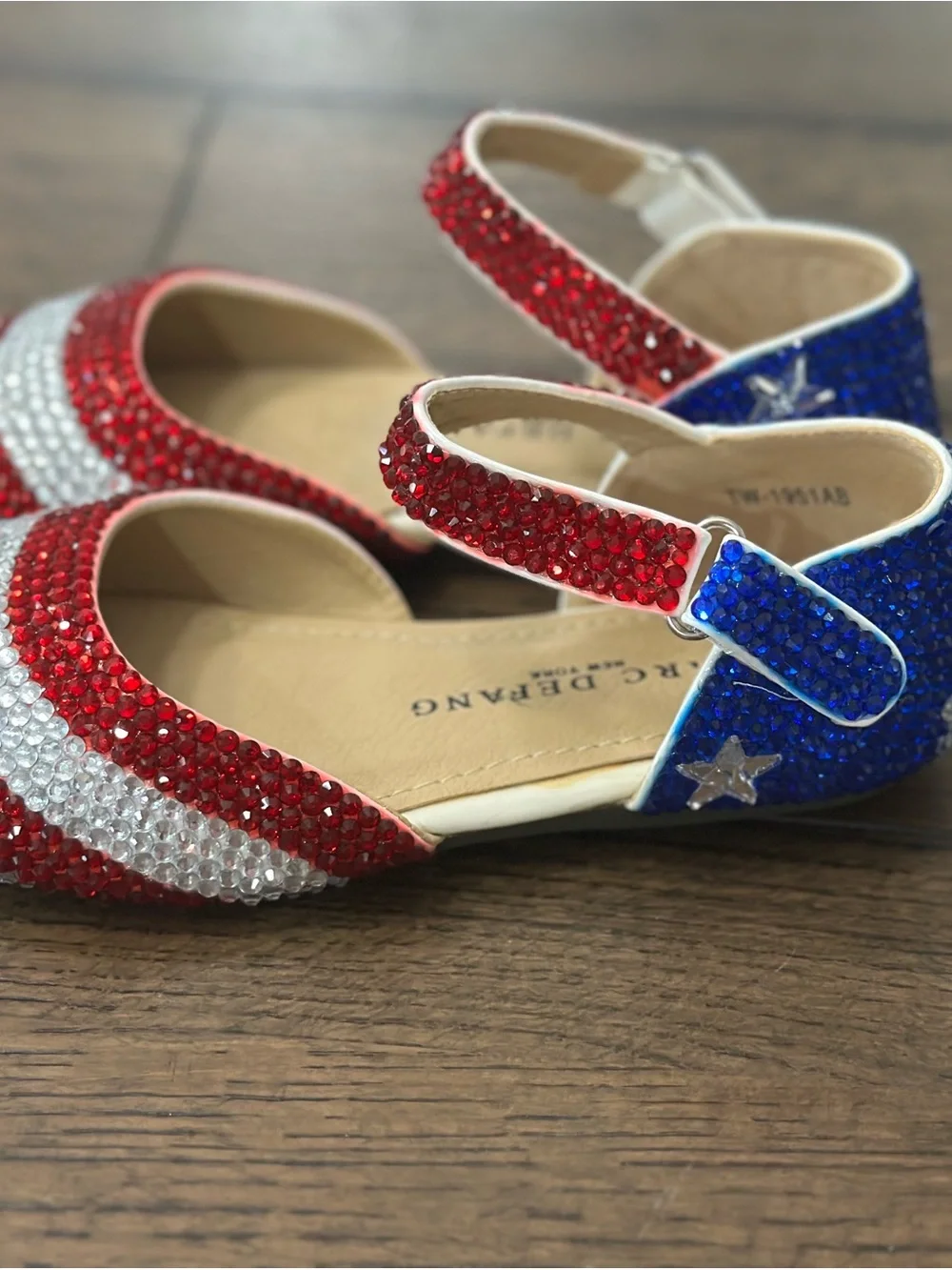 Girls' Sparkle Patriotic Red White Blue Mary Jane Flats